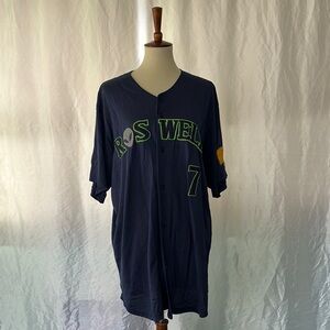 RARE ROSWELL NEW MEXICO BLUE MENS BUTTON UP BASEBALL JERSEY SHORT SLEEVE SHIRT